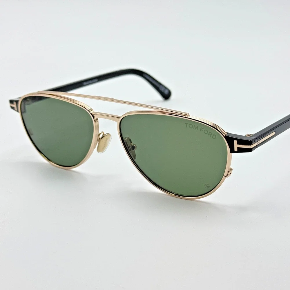 Tom Ford Sunglasses Anthony-02 TF1361 28N Gold Pilot Frame Green Glass Lens 55mm